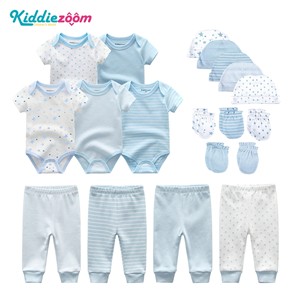 Ensemble 19 pièces Kiddiezoom en coton imprimé étoiles, collection Printemps <span class=keywords><strong>2023</strong></span>, <span class=keywords><strong>pour</strong></span> bébé : gigoteuse, vêtements, pantalon, chapeau, gants, respirant et discret - Product Image 4
