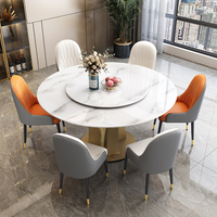 Table à manger ronde élégante et convertible avec plateau en pierre et pieds en métal, table à manger de luxe léger, table convertible pour la maison