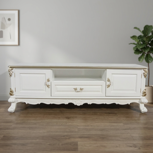 Consola de TV de estilo europeo, soporte de TV de estilo francés clásico, mueble de madera de caoba - Product Image 3