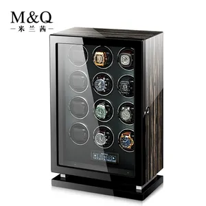 M & Q Reloj Cajas de madera Pantalla táctil control remoto 12 ranuras reloj enrollador