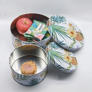 Ensemble de boîtes contenants de bonbons alimentaires imprimé Biscuit/biscuit emballage métal rond belle plante/fleur vide 3 pièces fer blanc 16 ensembles - Product Image 2