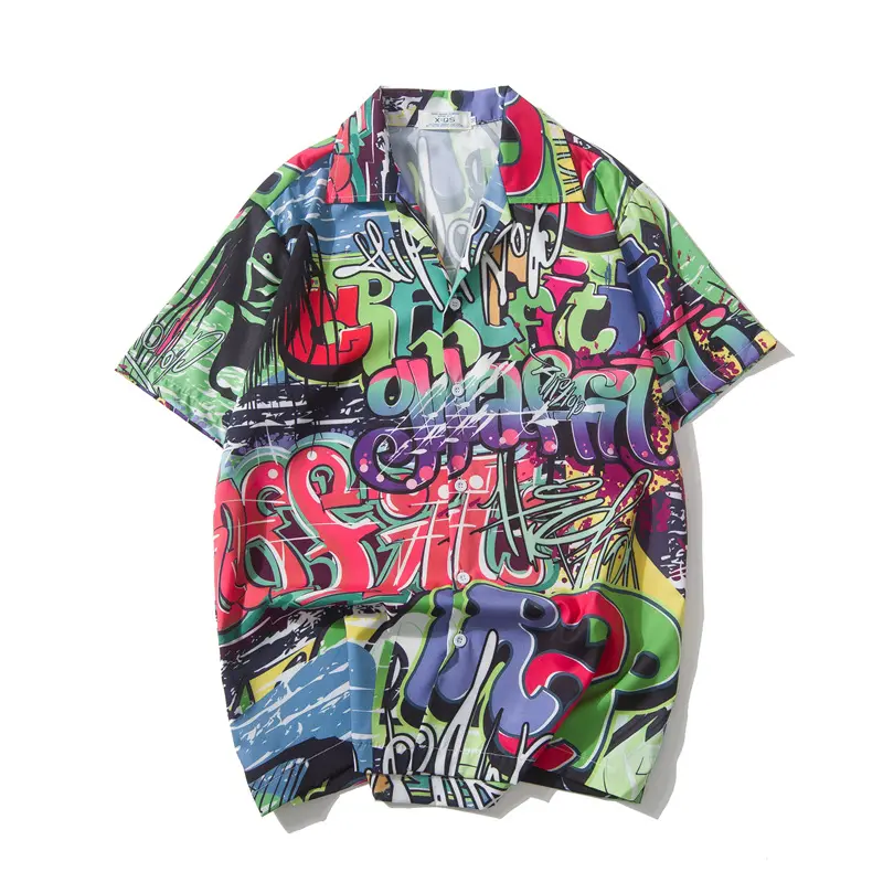 Graffiti Gedruckt Plus Größe Herren Hawaiian Strand Blusen Tops Jungen Lose Übergroßen Neueste Neue Design Stilvolle Hip Hop Hiphop Shirts