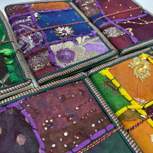 Biodegradable Coated Embroidered Fabric Sari Patchwork <b>Journals</b> Handmade Textile Cover Notebooks Tie Closure for <b>Writing</b> Gifting - Product Image 1