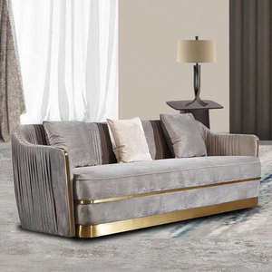 โรงแรมคลับอพาร์ทเม้นวิลล่าดีไซน์3ที่นั่งโซฟาสีทองหรูหราห้องนั่งเล่นห้องโถงเฟอร์นิเจอร์โซฟาผ้ากำมะหยี่ตกแต่งหรูหรา - Product Image 6