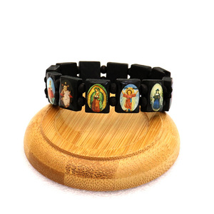 Religious Style Christian Prayer Handmade Wood Beads with <strong>Plates</strong> Virgin Jesus Blessing <strong>Wrist</strong> Bands Wholesale - Product Image 5