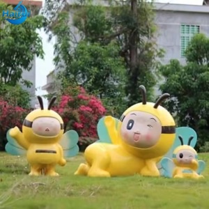 ประติมากรรมรูปผึ้งการ์ตูนเรซิ่นไฟเบอร์กลาสคุณภาพสูงสำหรับตกแต่งสวนภายนอกอาคาร ผลิตตามสั่งจากโรงงาน - Product Image 1