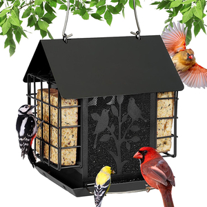 Mangeoire à oiseaux JH-Mech avec double cage à suets, grande capacité de 3 lb pour graines, en métal noir thermolaqué pour cage - Product Image 1
