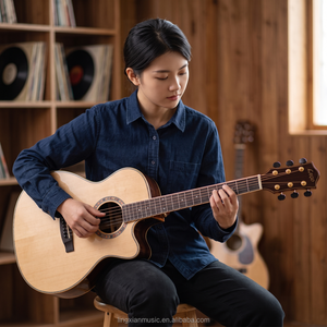 กีตาร์โปร่ง OM ขนาด 41 นิ้ว ทำจากไม้อัด หน้าไม้สปรูซเคลือบผิว ด้านหลังและด้านข้างทำจากไม้โรสวูด เหมาะสำหรับผู้เริ่มต้น - Product Image 4
