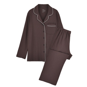 Pyjamas en coton mélangé modal de haute qualité, vente en gros, design simple, ensembles de vêtements de maison pour femmes et hommes, respirants, manches longues, 2 - Product Image 3