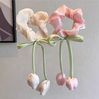 Vente en gros de chouchous en satin de soie extensibles à motif tulipe, accessoires de mode féminine, cadeau romantique