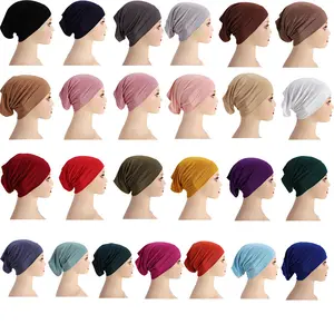 Casquettes Hijab intérieures en modal doux Casquette Turban extensible musulman Sous-écharpe islamique Bonnet Chapeau Femme Bandeau Tube Cap Turbante Mujer