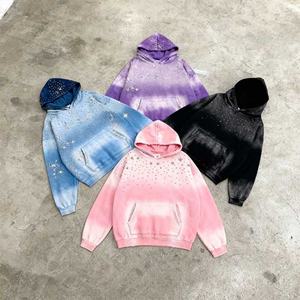 Novedad 2026: Sudadera con capucha tie-dye superventas estilo urbano con pedrería en toda la superficie, oversize y corte cropped para hombre - Product Image 2
