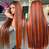 Peluca de Encaje Frontal Completo HD con Reflejos Naranja Jengibre Suave, Cabello Virgen Vietnamita Original, Pelucas sin Pegamento 5x5, Cabello Humano con Frente de Encaje
