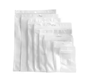 Tas paket kantong putih pp plastik opp mutiara universal kualitas tinggi untuk pengisi daya dinding tas paket kabel earphone.