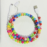Câble de charge USB Type C 3 en 1 avec strass colorés et perles, pour la charge et le transfert de données