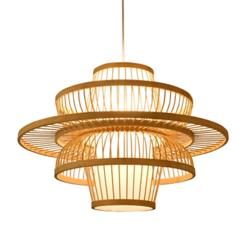 Chinese stlye home decor handmade rattan bamboo material woven chandelier wood shades pendant lamp