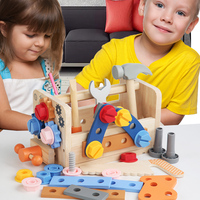 Ensemble de jeu en bois pour enfants : Boîte à outils, vis, écrous, engrenages, marteau, clé à molette – Jouet STEM pour développer la motricité fine et le jeu d'imitation pour garçons