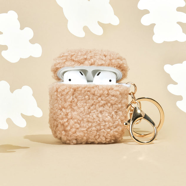 Custom Logo Earphone Cover Girls Cute Soft Fur Fluffy Teddy Keychain Earphone BAG for Airpods
