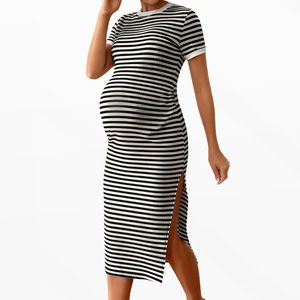 Robe de maternité <span class=keywords><strong>tendance</strong></span> et respirante pour séance photo, robe de maternité décontractée à col rond, robes de maternité confortables pour femmes enceintes - Product Image 5