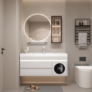 Minimalist Milk Oil Wind Rock Ceramic Integrated Basin Intelligent <b>Mirror</b> <b>Wall</b> Hanging Bathroom Cabinet - Product Image 4