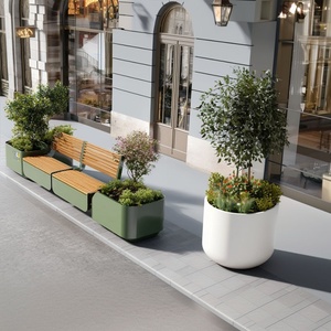 Banc de repos extérieur <span class=keywords><strong>en</strong></span> <span class=keywords><strong>fer</strong></span> <span class=keywords><strong>forgé</strong></span>, design italien moderne et minimaliste, avec bac à fleurs intégré, pour place publique, parc commercial et café - Product Image 4