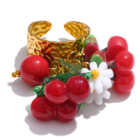Bagues épaisses personnalisées XY 286 en résine acrylique, émail coloré, piment rouge, cerise et coquille de citron, plaquées or pour femme
