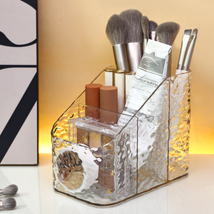 Caja de almacenamiento de cosméticos acrílica, organizador de escritorio con patrón de ondas de agua para brochas de maquillaje, pintalabios, productos para el cuidado de la piel - Product Image 3