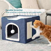 Maison pour chat pliable 2-en-1, cube, lit pour chat, niche avec griffoir et jouet à suspendre, peluche douce, condo pour chat d'intérieur
