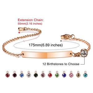 G3251 personalizzato in acciaio inossidabile nome Laser personalizzato Birthstone zircone braccialetto sottile <span class=keywords><strong>gioielli</strong></span> <span class=keywords><strong>di</strong></span> moda inciso barra vuota bracciale - Product Image 2
