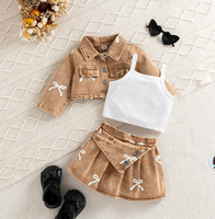 Ensemble de vêtements en denim tendance, 3 pièces, tenue rose avec nœud, veste, jupe et haut, Conjunto De Ropa Denim