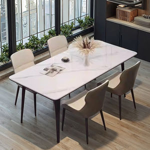 Ensemble Table <span class=keywords><strong>à</strong></span> <span class=keywords><strong>Manger</strong></span> Moderne de Luxe pour <span class=keywords><strong>Petit</strong></span> Appartement et Bureau, Design Plaque de Roche Métallique, Finition Claire, Chaises Confortables, Mobilier de Maison - Product Image 4