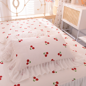 Juego de Sábanas de Algodón con Volantes y Encaje, Estilo Coreano, con Estampado de Cerezas, para Cama de Princesa - Product Image 3