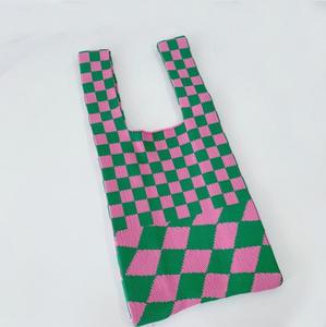 Bolso de mano de ganchillo y lana, tejido a cuadros, personalizado, estilo INS, moda coreana, entramado de punto, para compras, chaleco, bolso de hombro - Product Image 6