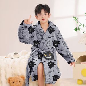 Peignoir <span class=keywords><strong>de</strong></span> <span class=keywords><strong>nuit</strong></span> en polaire tricotée douce et chaude en polyester corail pour garçons, enfants et adolescents, pour la salle <span class=keywords><strong>de</strong></span> bain, automne-hiver - Product Image 5