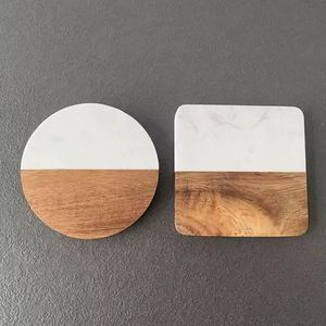 Nouveauté 2025 – Sous-verres promotionnels modernes en marbre et bois d'acacia gravé, portables pour mariage, avec impression sérigraphiée - Product Image 5