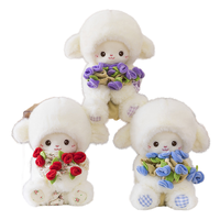Peluche Mouton Rose Brodé Super Doux avec Lamination Brillante, Poupée Créative en Forme de Bouquet, Rembourrage Coton PP, Doudou Confortable