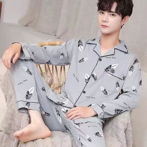 Мужской комплект для сна: домашняя одежда с принтом, мягкий кардиган с отложным воротником и брюки с длинным рукавом для дропшиппинга - Product Image 2