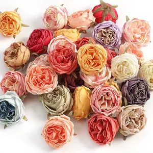 Artificial flowers wholesale colorful simulation rose flower head wedding scenery flower wall wreath and garland decoration