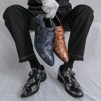 Herren PU-Leder Slipper Eleganter Business-Büro-Stil Monk-Schnalle Slip-On Modische Freizeitschuhe Herren Anzugschuhe