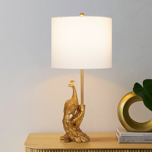 Vintage Peacock <strong>Table</strong> Lamp Bedroom Bedside European Designer Style Resin Decorative Mood <strong>Lighting</strong> for Guesthouse Hotel - Product Image 1