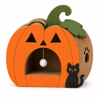 Maison pour chat en carton ondulé en forme de citrouille, griffoir et tanière d'intérieur avec boule en pompon