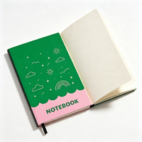 Carnet A5 à couverture rigide, motif dessin animé simple, couverture verte et rose, papeterie, journal