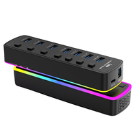 Hub USB 3.0 7 Port dengan Konverter LED, Adaptor Multiport Portabel Transfer Data 5Gbps untuk Laptop/PC - Ready Stock