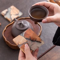 Offre Spéciale : Sous-verre Carré en Bois Époxy Résistant à la Chaleur, Durable, Sculpté, Motif Pin, Artisanat et Décoration Murale Faits Main pour la Maison