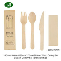 VVG OEM ODM Houten Bestekset Op Maat Bedrukt Wegwerp Vork Mes Leppel Servet Set voor Afhaalrestaurant Catering Merk Evenement