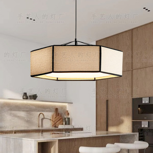 New Chinese Style Fabric Chandelier Square Led <b>Light</b> For Bedroom Living Room Study Zen Tea Room Wabi Sabi Design - Product Image 2
