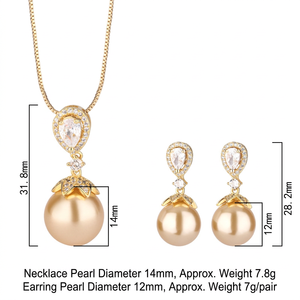 Wholesale Eco-friendly Copper Gold Plated Temperament Vintage Fashion Gold Plated 14-12mm Shell Pearl Necklace Set for Women - Product Image 6