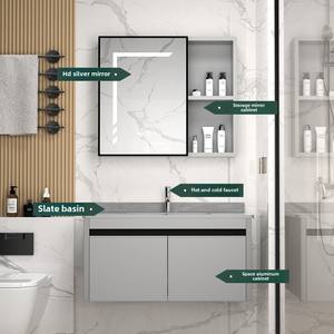 <span class=keywords><strong>Mueble</strong></span> de baño pequeño para apartamento con <span class=keywords><strong>lavabo</strong></span> de cerámica integrado y espejo LED, combinación de aluminio, <span class=keywords><strong>estilo</strong></span> moderno - Product Image 4