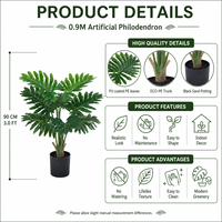 Arbre artificiel Philodendron de 90 cm en PE, aspect naturel, durable, écologique, résistant aux UV, ignifuge, moderne, pour intérieur