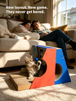 Tapis à gratter multifonctionnel incliné pour chat avec jouet à bille roulante, lit-caverne pliable pour chat, pour l'exercice et le repos des chats d'intérieur